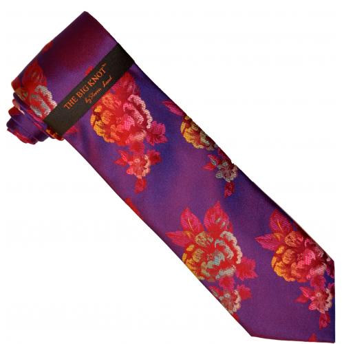 Steven Land "Big Knot" BW617 Pink / Navy / Gold / White Iridescent Flower Design 100% Woven Silk Necktie / Hanky Set
